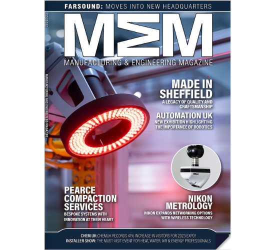 The front cover of Manufacturiing and Engineering Magazine featuring Pearce compaction Systems in the bottom left