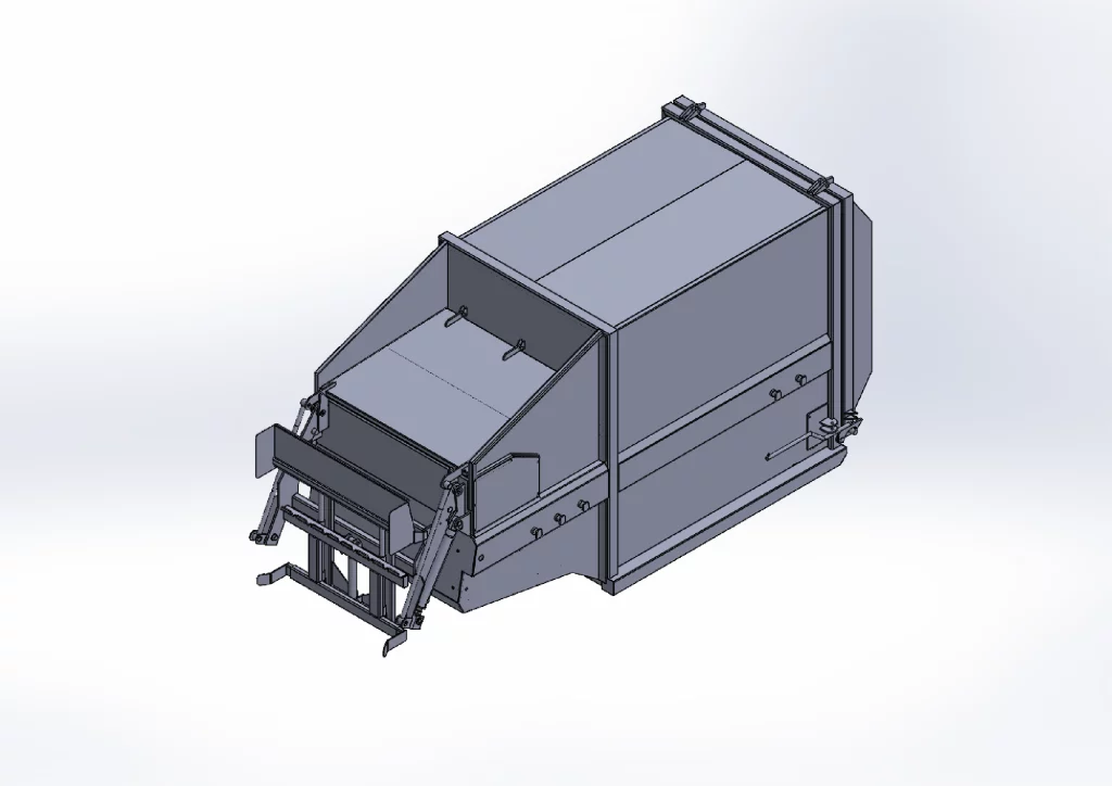 A 3D rendering of the final design of the new MC14BL Mobile Compactor wth Bi Lift